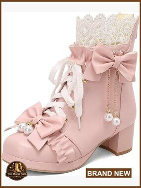 Lace Up Ankle Boots Chunky Mid Heel Platform Cute Cosplay Booties Kawaii Shoes